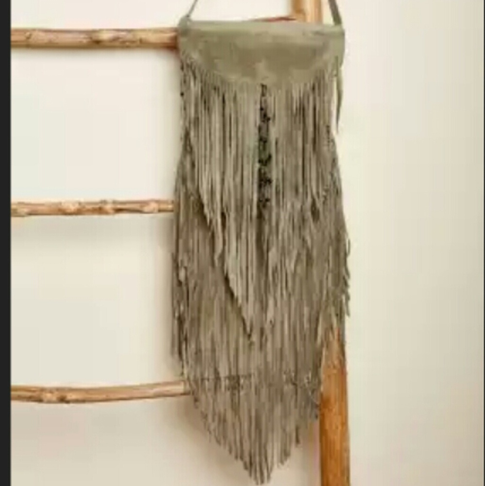 Earthbound black suede fringe crossbody